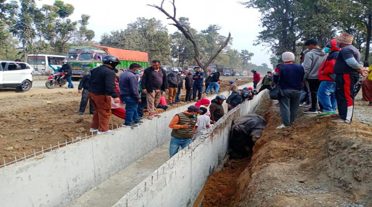 सडकको नालीमा खसेर गैँडाको मृत्यु