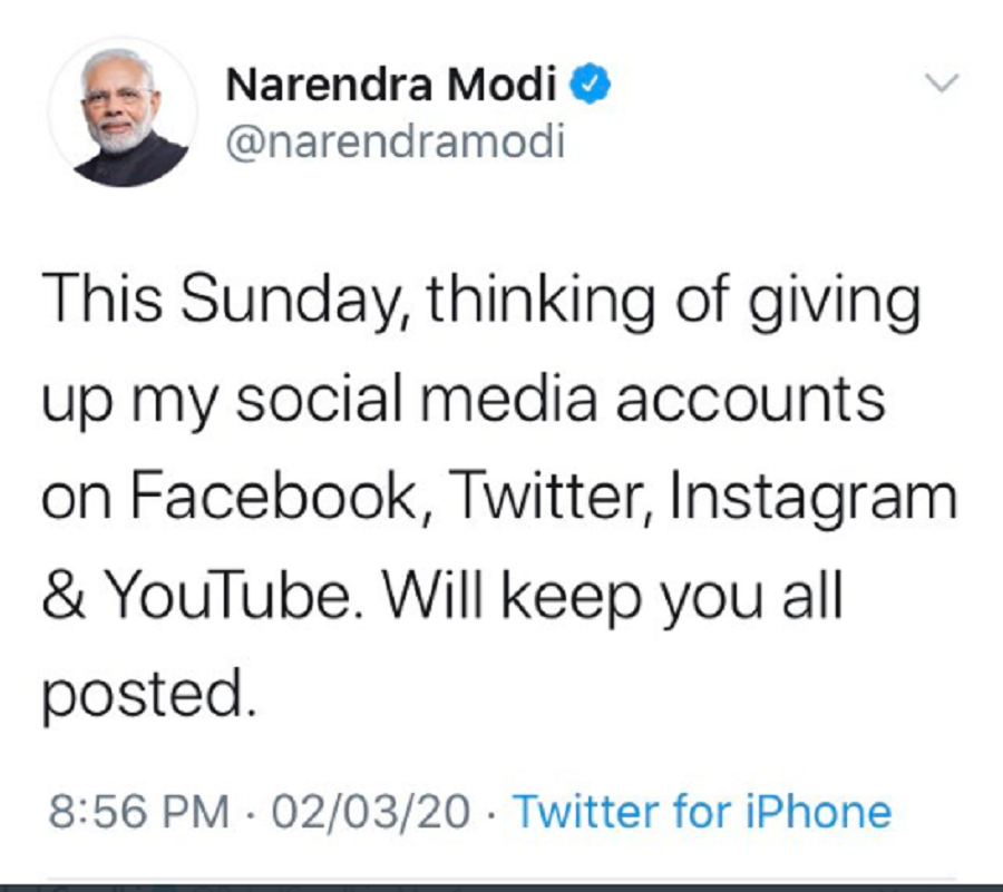 मोदीले सामाजिक सञ्जाल त्याग्ने